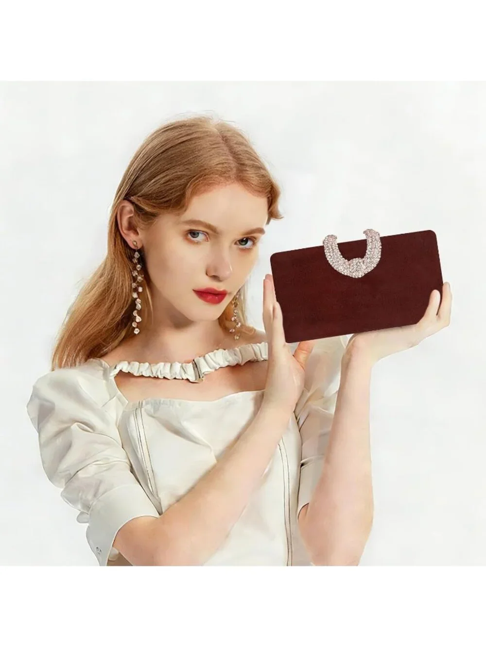 Women's Wine Red Sparkly Rhinestone Crystal Clutch Purse For Elegant Evening Bag